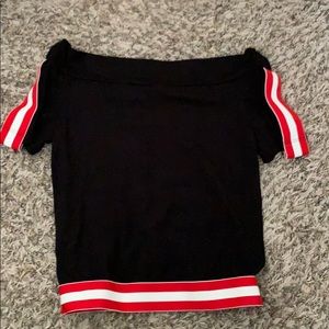 Off the shoulder varsity crop top